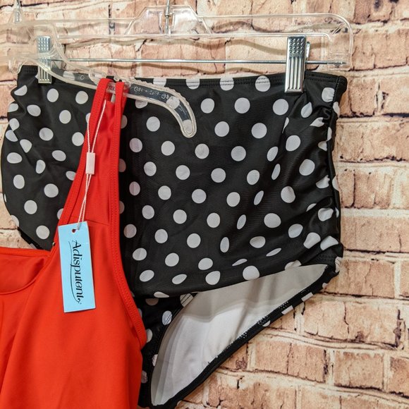 Adisputent Ruffle Tankini Red Top Black/White Bottoms Size L NWT - Picture 4 of 15